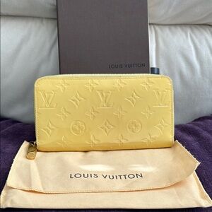 Louis Vuitton Yellow Patent Leather Wallet with Monogram Embossing